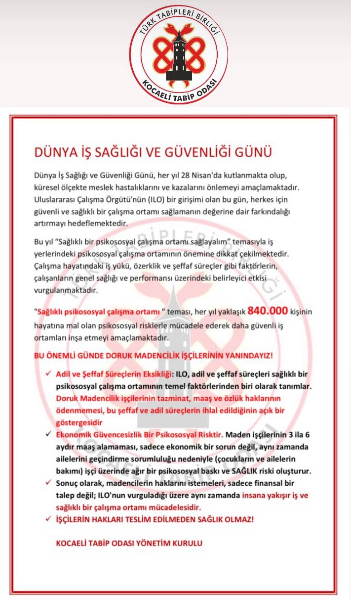 DÜNYA İŞ SAĞLIĞI VE GÜVENLİĞİ GÜNÜ