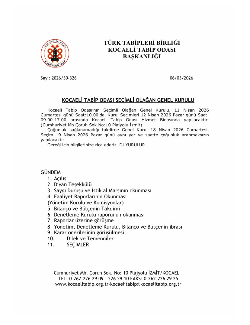 KOCAELİ TABİP ODASI SEÇİMLİ OLAĞAN GENEL KURULU
